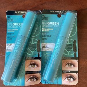 2 Pack Maybelline Green Edition Mega Mousse MASCARA #002 Very Black